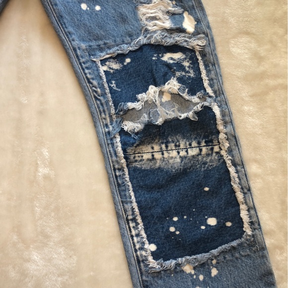 Carmar Distressed Patchwork Bleached Wide Leg Denim Jeans Size 24 - Picture 6 of 14